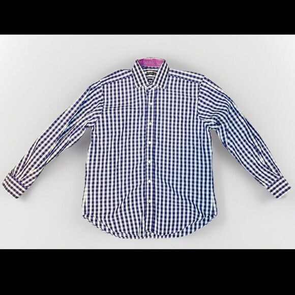 J. McLaughlin Purple White Gingham Plaid Button-Down Long Sleeve Shirt Men's MED - Picture 1 of 13